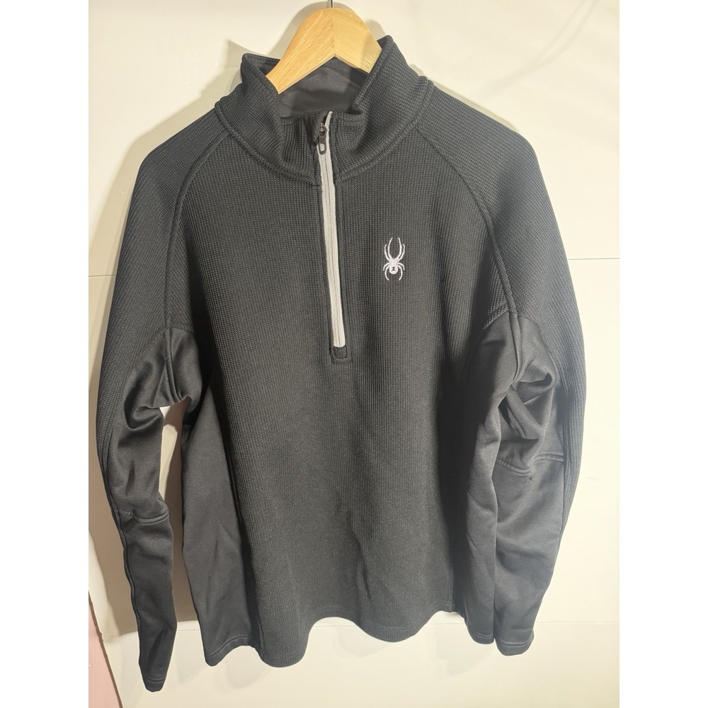 Spyder Mens XL 1 4 Zip Pullover Black Performance Jacket Athletic Sweater